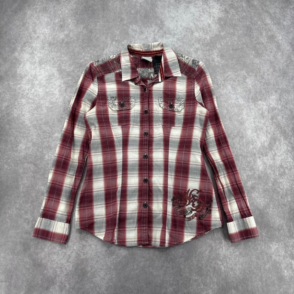 Biker Harley Davidson Plaid Crowned Heart Long Sleeve